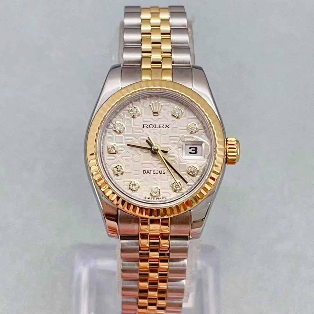95新 Rolex/劳力士 女装日志型18K黄金间精钢原镶钻机械表179173