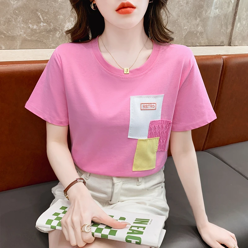 韩版宽松减龄短袖t恤半袖女ins超火棉质体恤设计感小众洋气上衣服