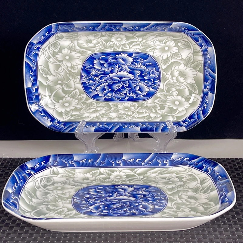 2个装30cm青花瓷鱼盘大号中式经典青花陶瓷蒸鱼盘釉下彩复古盘子