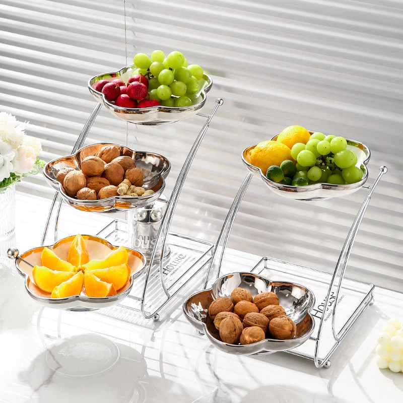 高颜值果盘家用客厅茶几摆放零食盘糖果盘轻奢多层水果盘装饰摆件