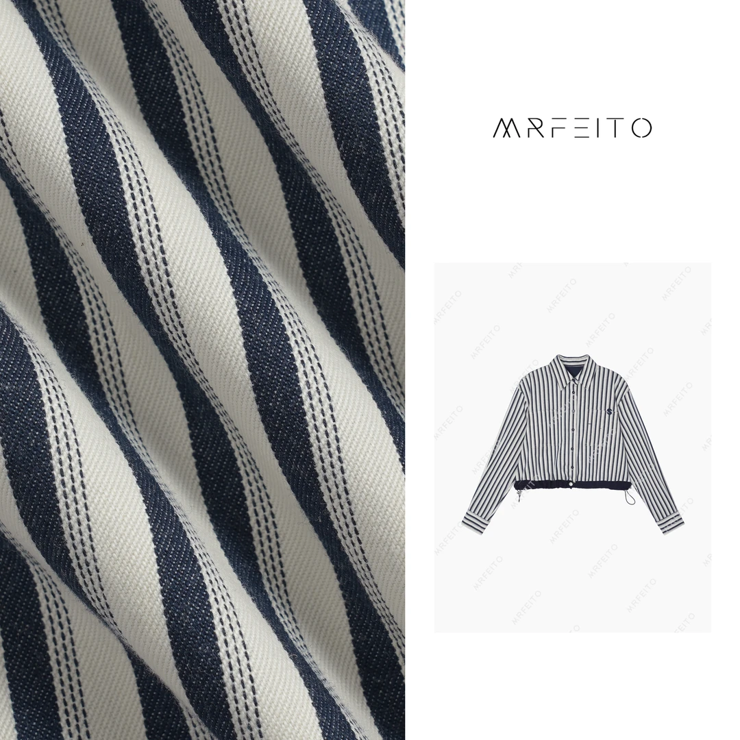 MRFEITO时尚百搭条纹时尚女士衬衫领外套H92W01Q27150