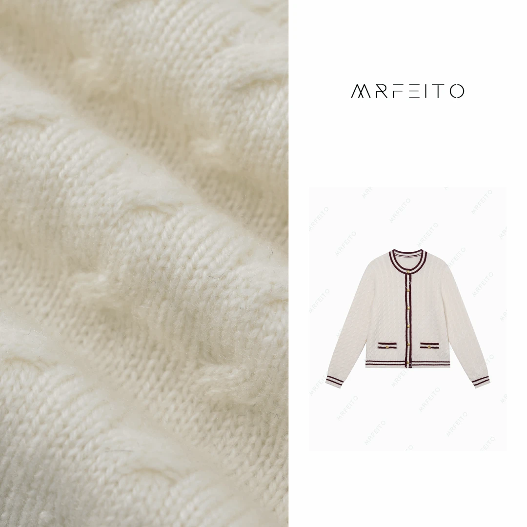 MRFEITO时尚设计全身绞花拼色休闲开衫H716KS01Q27578