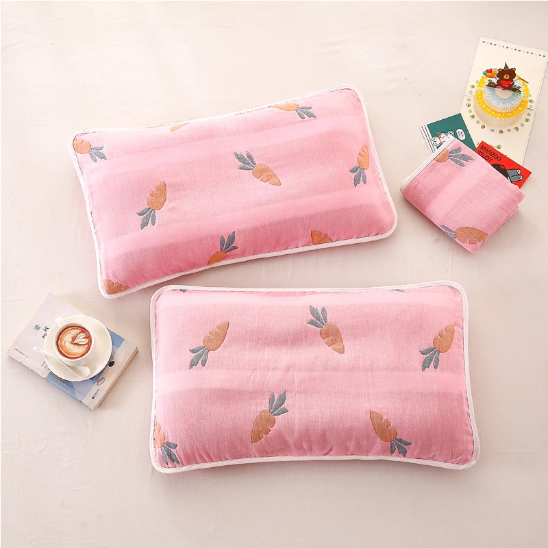 新款全棉六层纱布枕套30*50cm卡通男孩女孩纯棉儿童枕头套单只装