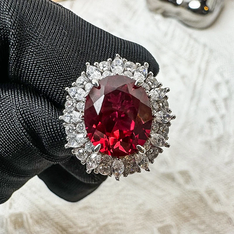 925银戒指 高碳钻鸽血红经典百搭戴妃款戒指