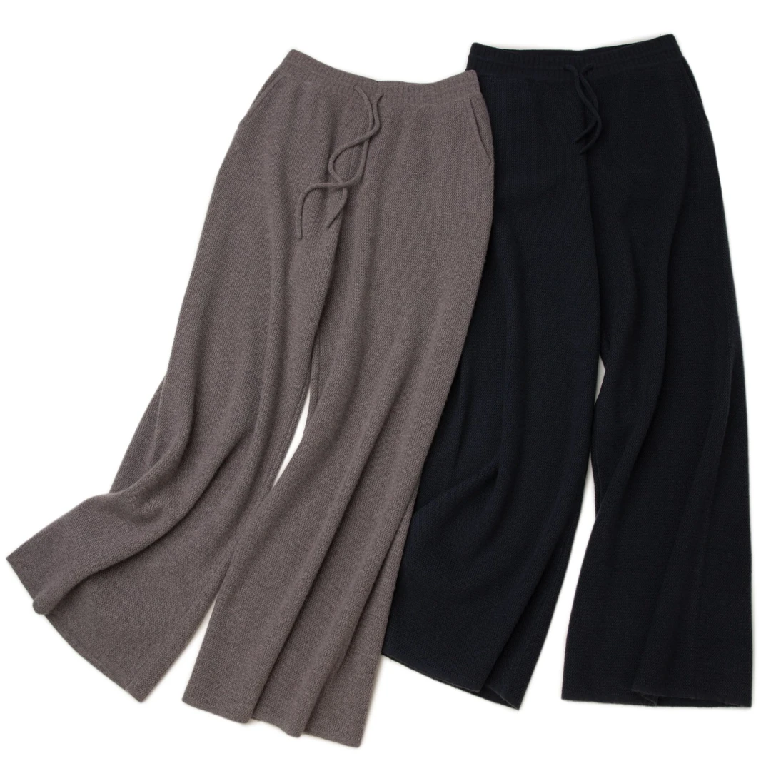 LEMAER乐玛尔 法单CASHMERE抽绳松紧腰重磅加厚羊绒直筒阔腿裤