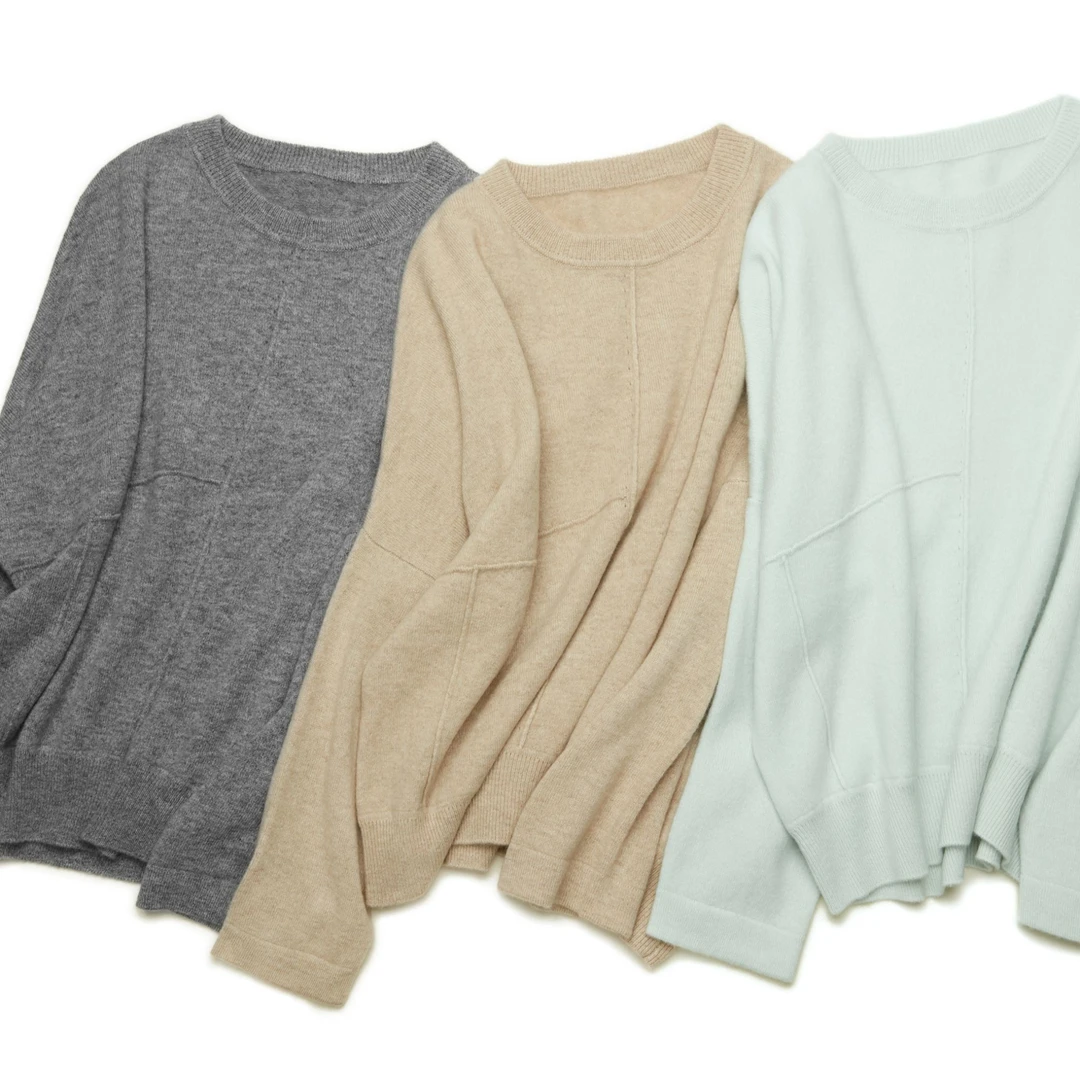 LEMAER乐玛尔 意单CASHMERE圆领不规则线条基础落肩羊绒长袖套衫