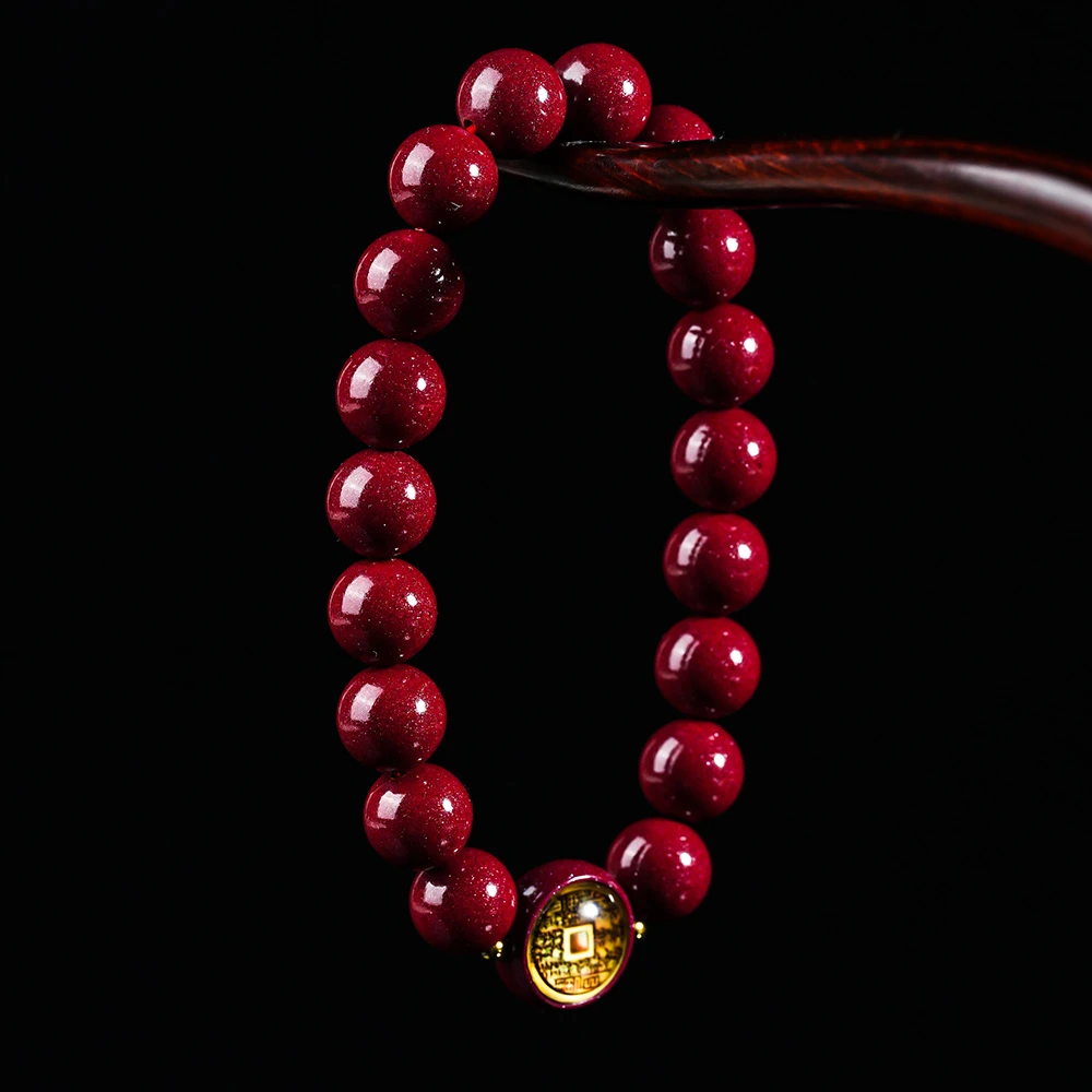 含辰砂工艺品朱砂花钱手串8mm-629091