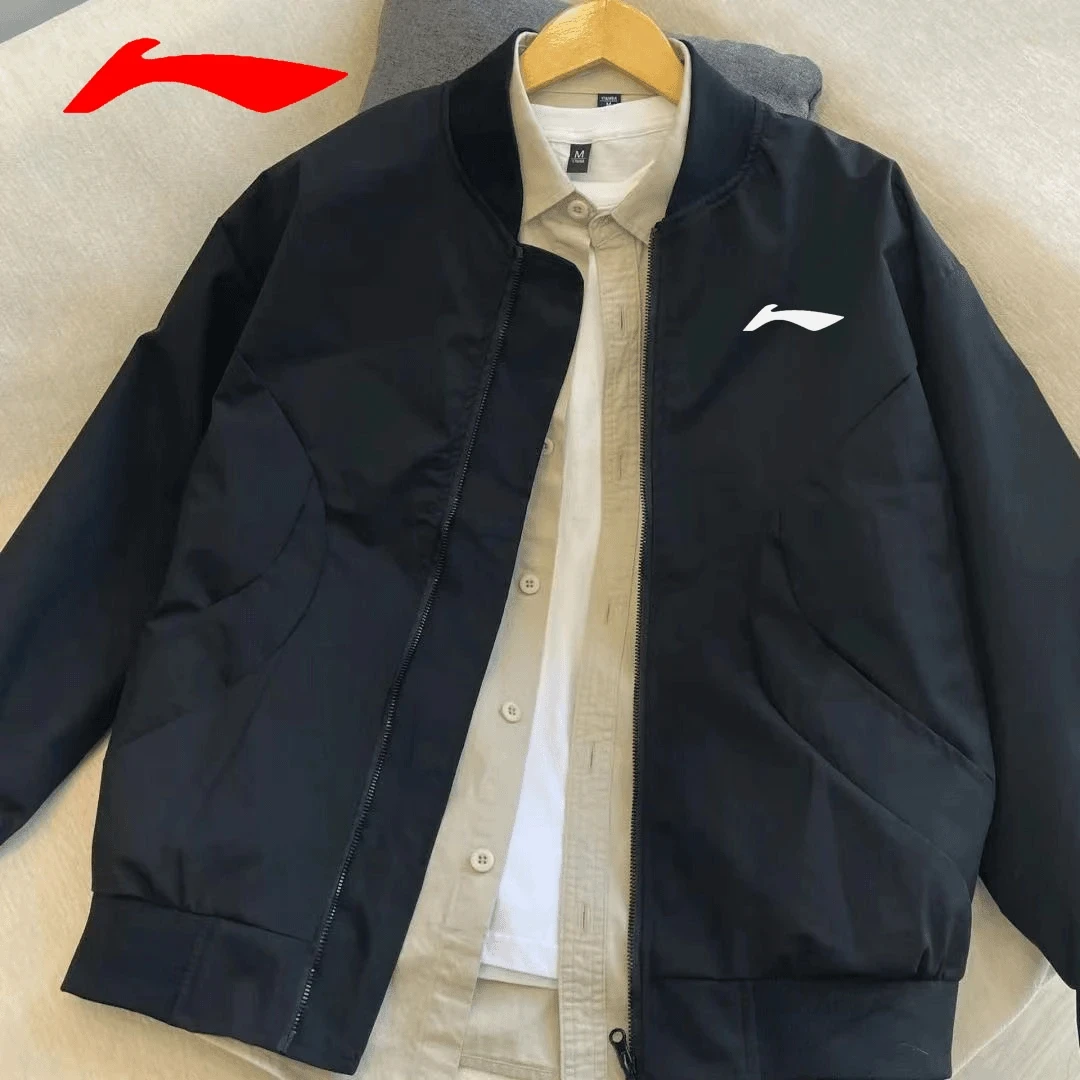 李宁飞电新款纯色棒球服男女春秋潮牌情侣外套复古休闲飞行员夹克