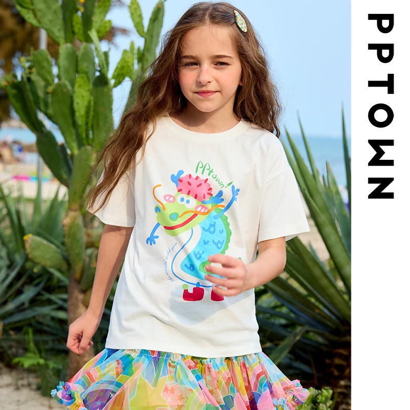 女童短袖t恤2024新款儿童夏装洋气卡通上衣中大童夏季打底衫11860