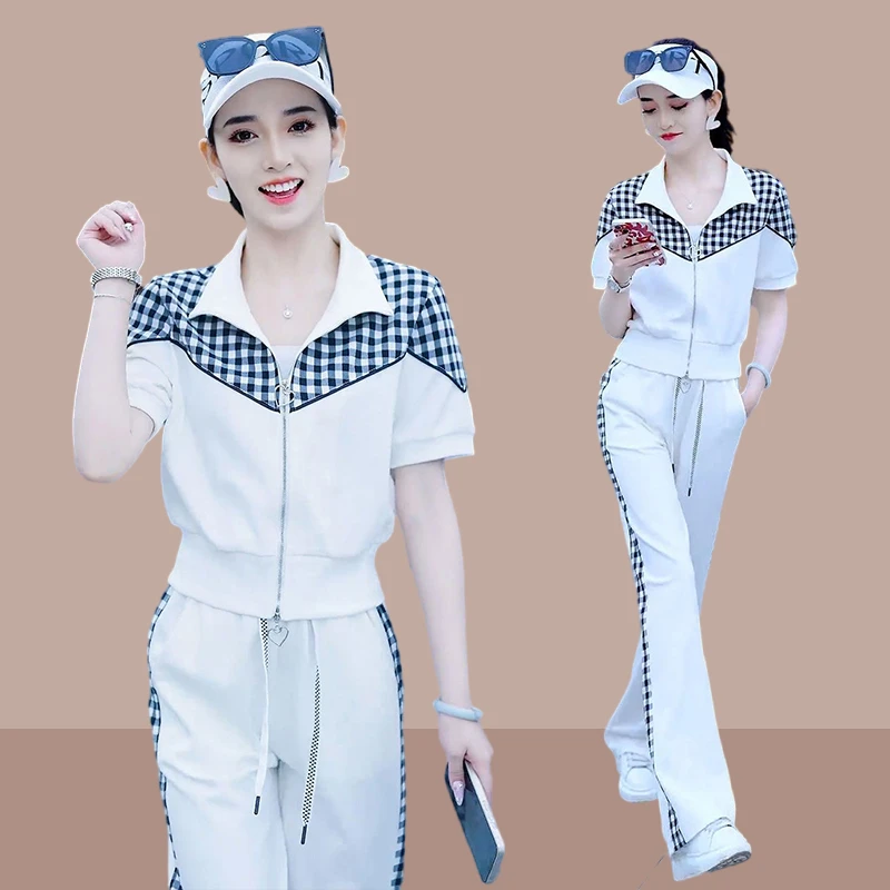 2023夏装新款女士运动服套装休闲时尚短袖长裤两件套洋气减龄时髦
