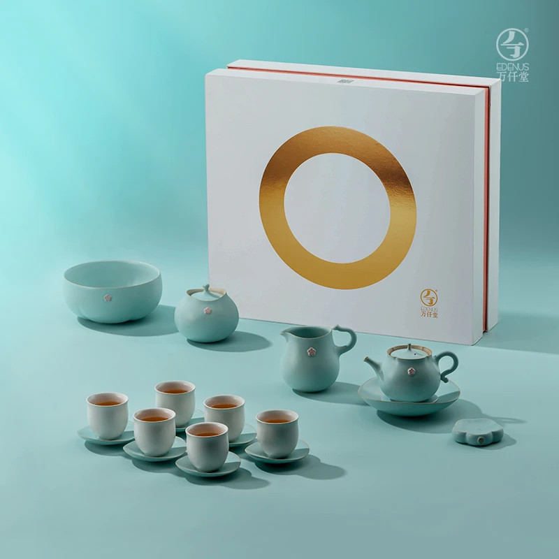 【万仟堂】含苞欲放 陶瓷6人家用功夫茶具套装茶壶茶海茶杯组合套装