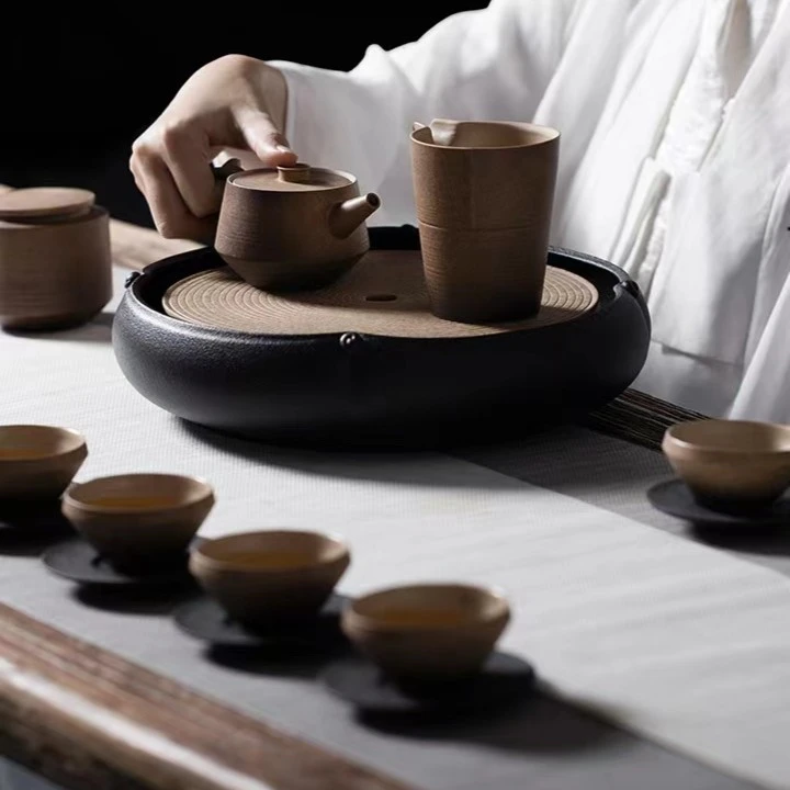 万仟堂陶瓷储水茶盘家用高档2022新款茶托盘中式客厅茶盘花开有香