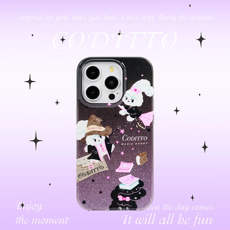 coditto魔法学院双层闪粉适用苹果15pro手机壳卡通可爱14创意ins