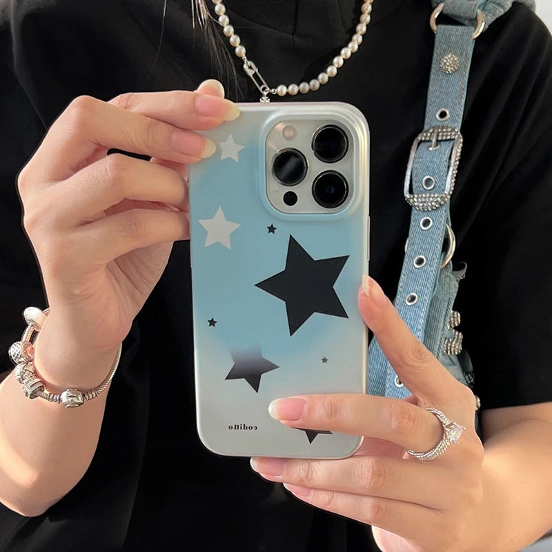 coditto渐变星星磨砂适用苹果17 16 15promax手机壳金属电镀小众