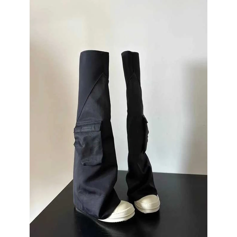 2025街头辣妹高筒骑士靴女厚底过膝长靴子网红爆款帆布口袋裤管靴