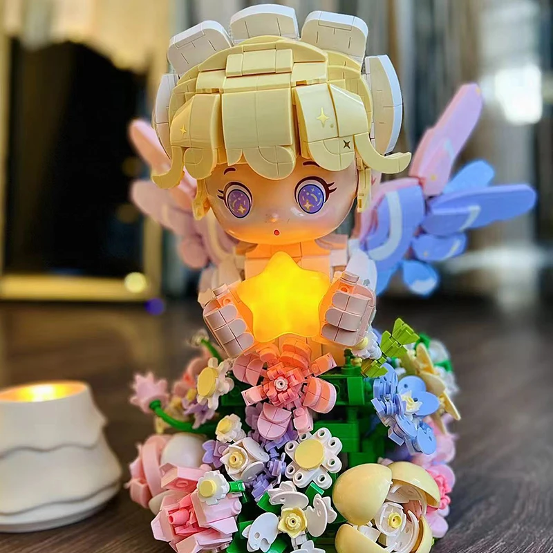 未及花予天使积木花梦幻星星灯美丽柔光夜灯拼装玩具女礼物517205