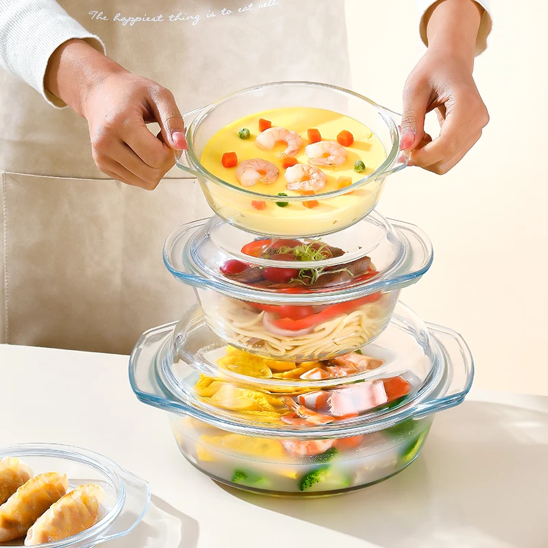 耐高温玻璃蒸蛋煲炖汤玻璃碗双耳带盖耐热蒸锅微波炉专用餐具家用
