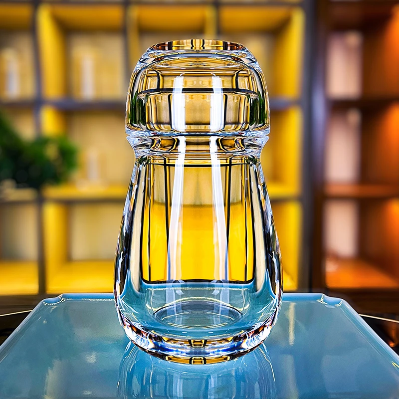 安享生活原矿白水晶福禄茶杯带盖两用水杯原石打磨耐高温杯子茶具