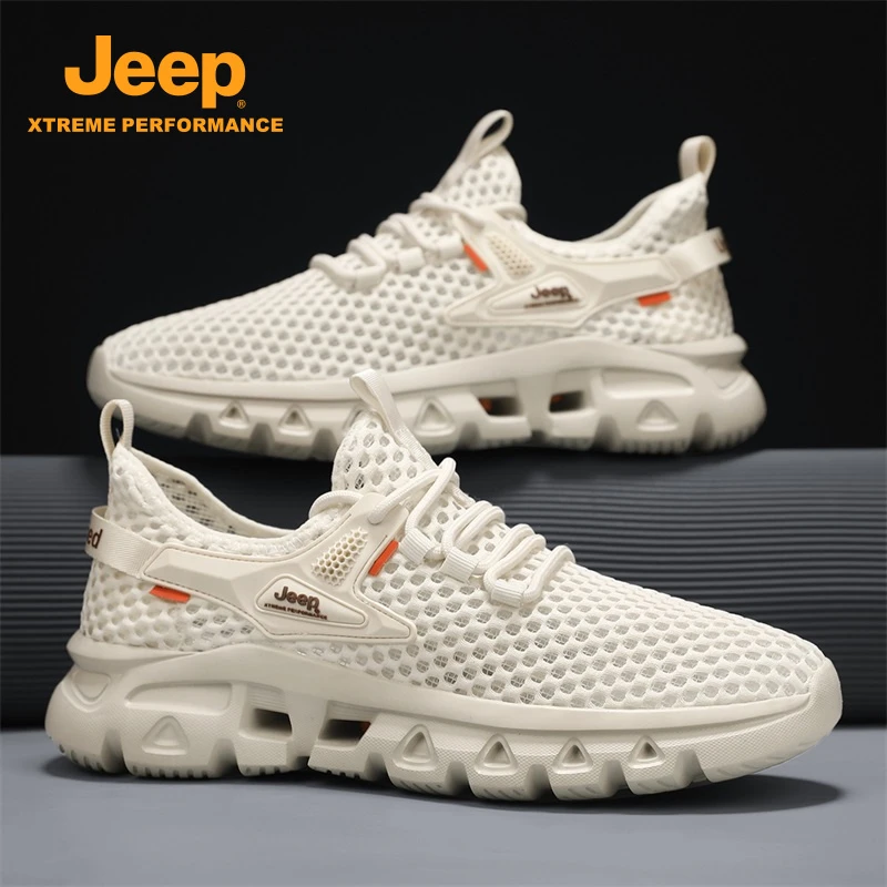 JEEP/吉普男士夏季新款网面透气休闲男鞋百搭时尚防滑软底运动鞋