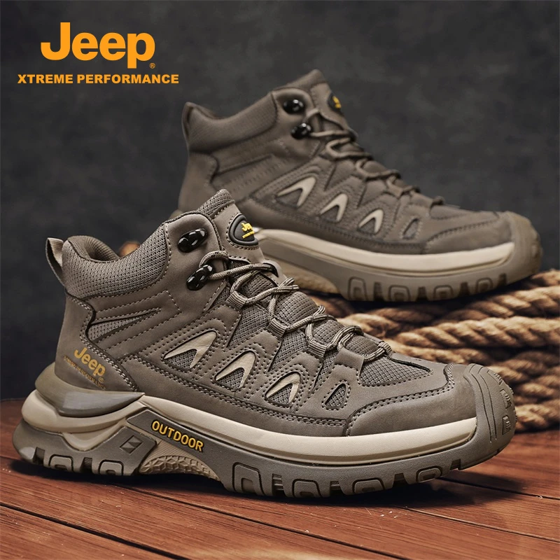 JEEP吉普秋冬新款工装鞋百搭男士高帮保暖防滑耐磨户外款休闲男鞋