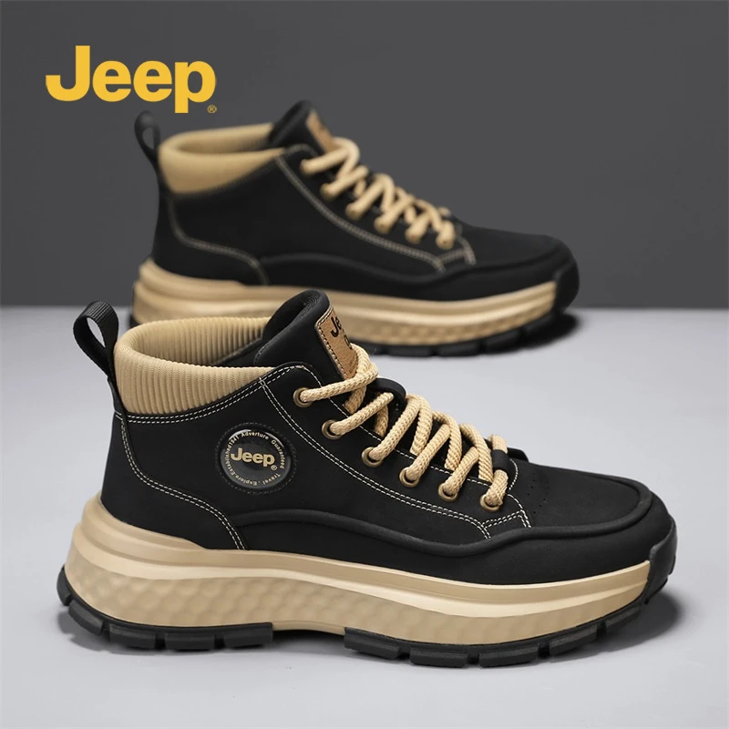 JEEP吉普秋冬季新款厚底时尚潮流休闲男鞋户外防滑耐磨轻便高帮鞋