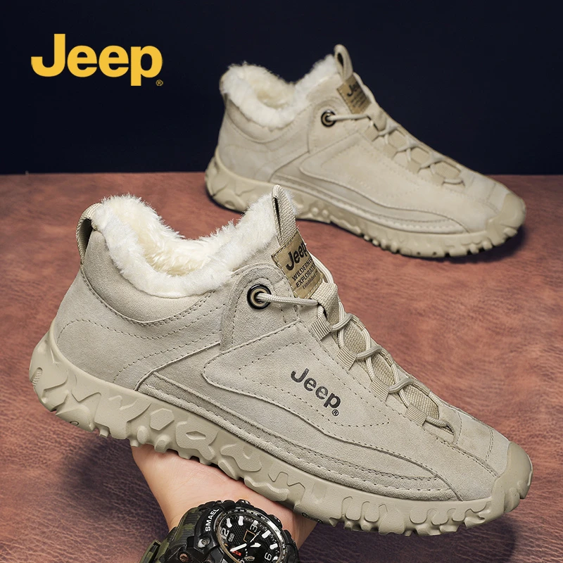 JEEP/吉普2023新款舒适软底防滑耐磨加绒时尚雪地靴百搭高帮潮鞋