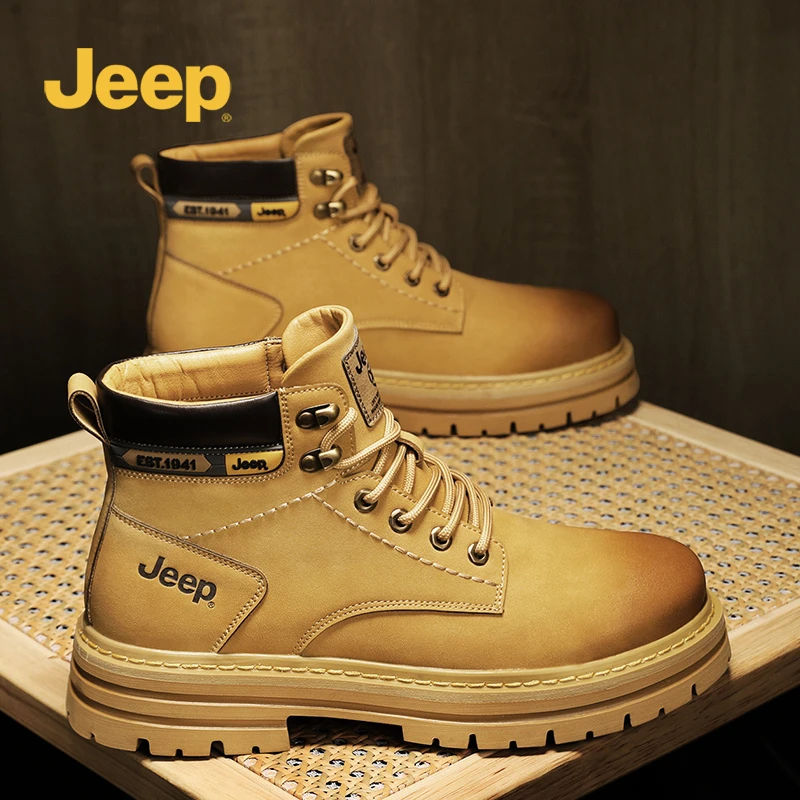 JEEP/吉普马丁靴男士休闲高帮冬季百搭复古潮流英伦风黄靴户外
