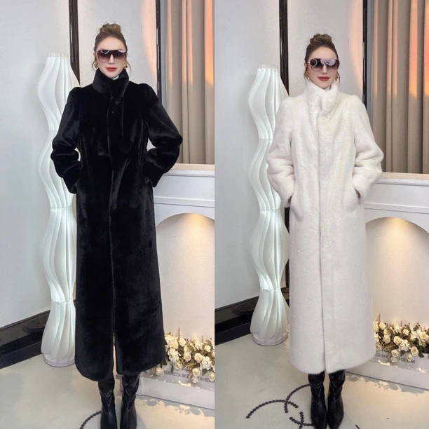 人造皮草 ADLA新款（长款）草草可收腰外套环保毛外套高级感显气质