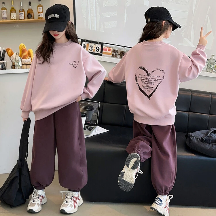 女童秋季韩系卫衣套装2025新款女大童春秋装学生上衣卫裤两件套潮
