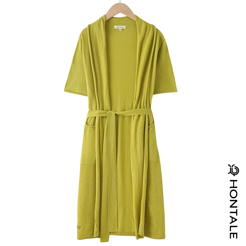 红太休闲气质宽松收腰针织显瘦精纺时尚春夏短袖长开衫121WX003