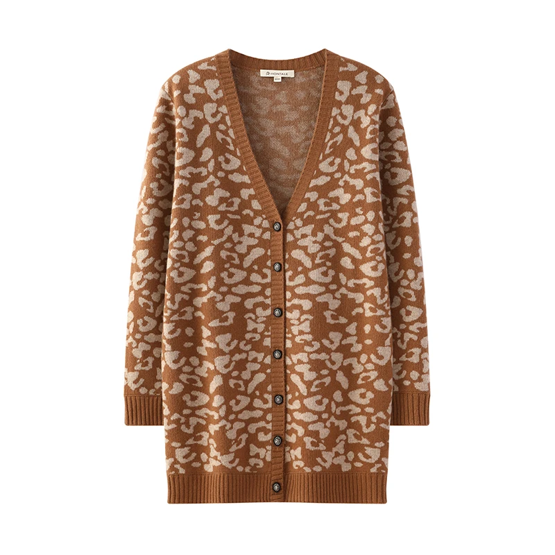 红太设计师针织百搭气质时尚豹纹轻奢中长开衫101M1102宽松上衣