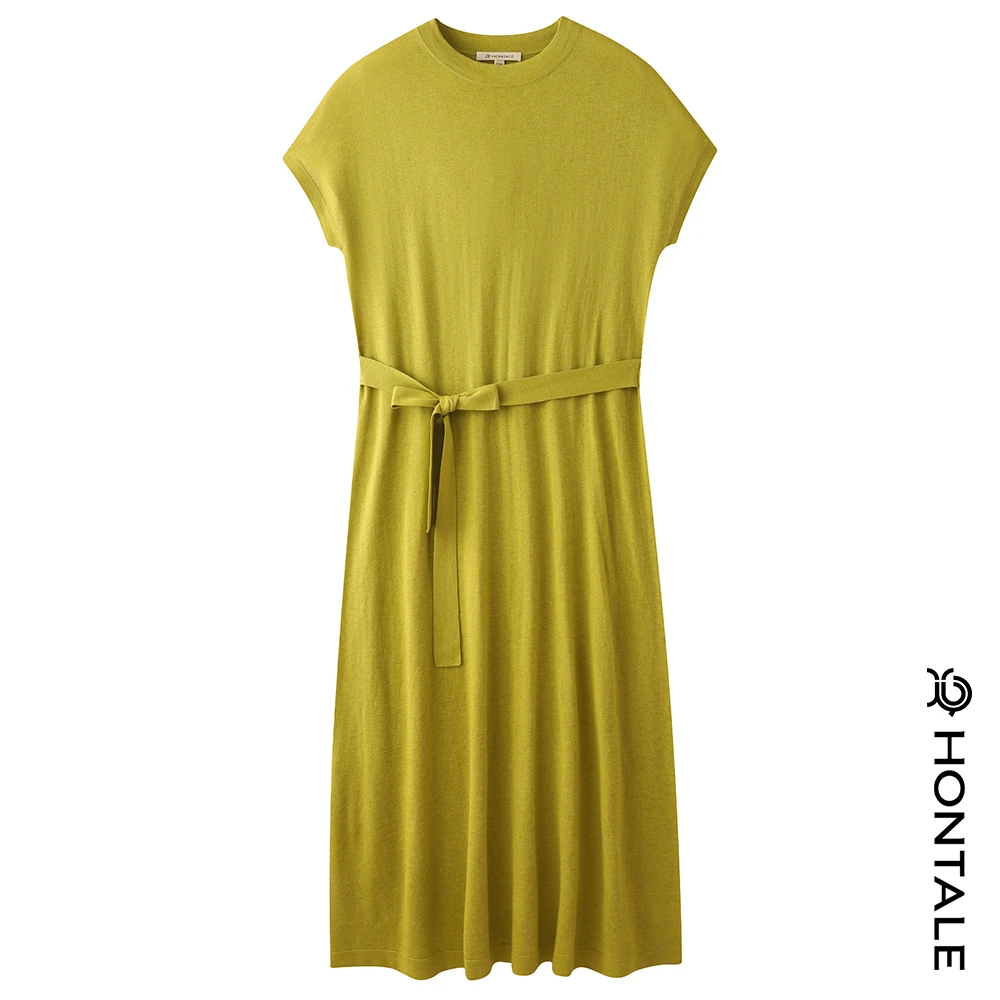 红太时尚休闲气质针织长轻奢裙精纺短袖春夏超显瘦连衣裙121WX422