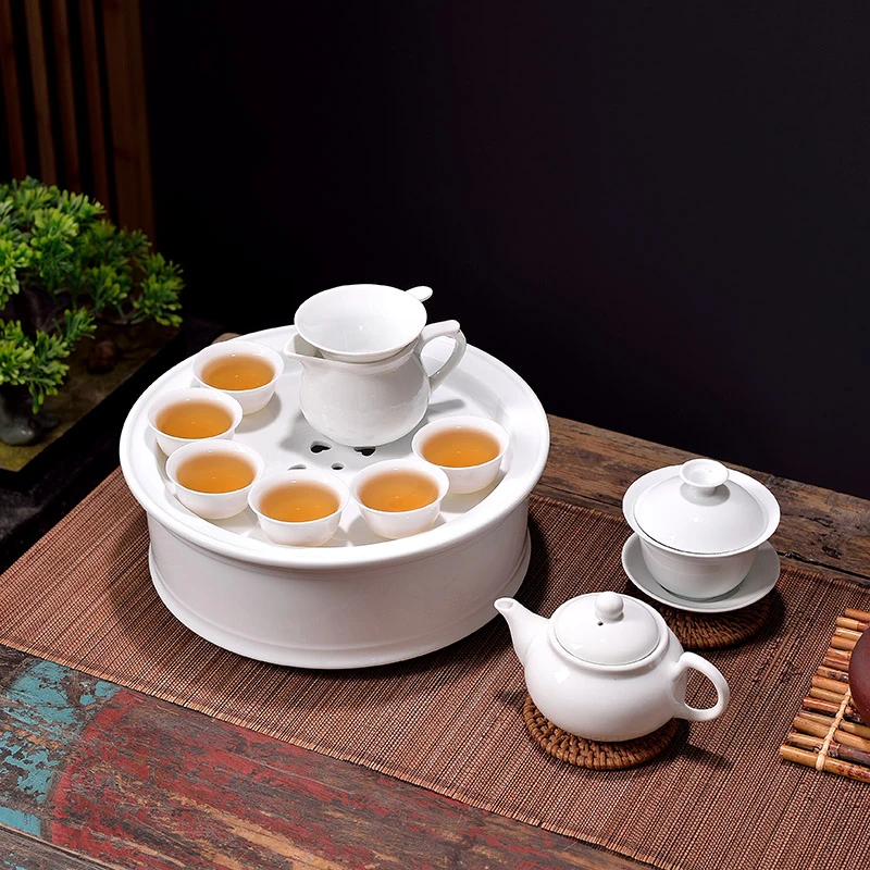 潮汕功夫茶羊脂玉茶盘套装家用陶瓷茶杯盖碗整套白瓷泡茶茶具套装