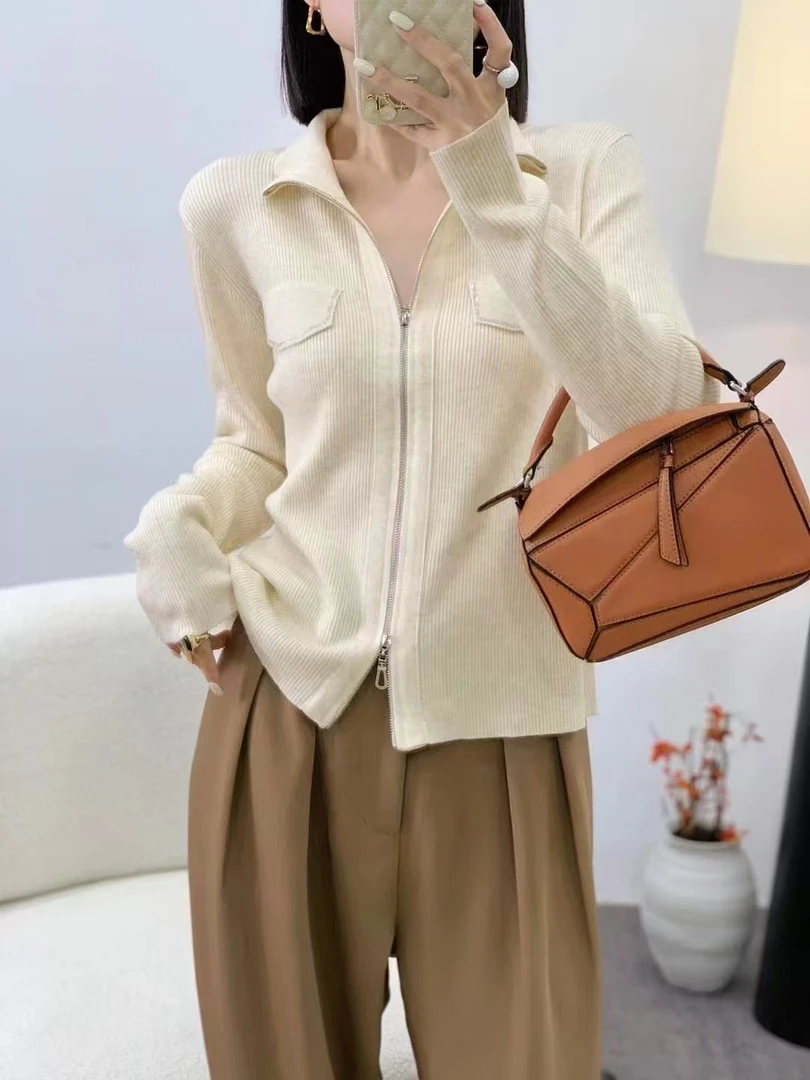 A001新款毛衫爆款春秋小香风黑色针织开衫外套拉链毛衣上衣