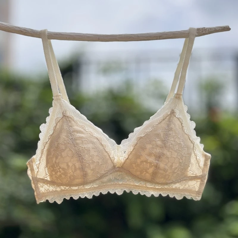 法式三角杯蕾丝适合小胸小穿的文胸夏季天不热内衣不空杯超薄透气