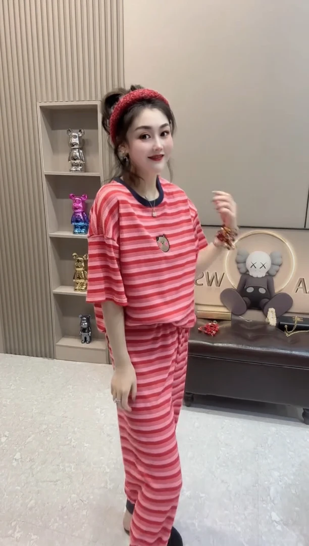 秋冬新款宽松可外穿女半袖睡衣套装时尚减龄女家居服套装