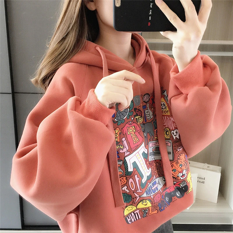 女童加绒连帽卫衣春秋大童秋冬加厚洋气上衣儿童新款高档保暖衣服