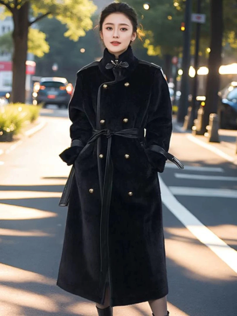 冬季皮毛一体环保外套女长款高级感小香风大衣