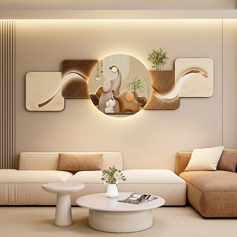 现代简约客厅装饰画LED灯横幅沙发背景墙侘寂风高级感创意挂画