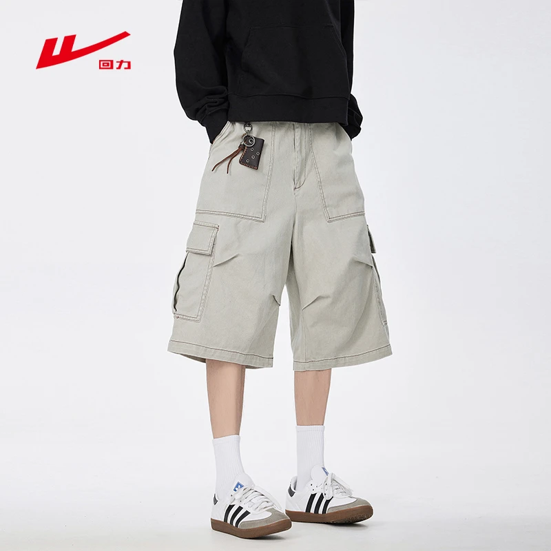 回力美式复古大口袋工装七分裤子男夏季潮牌宽松小众国潮阔腿短裤