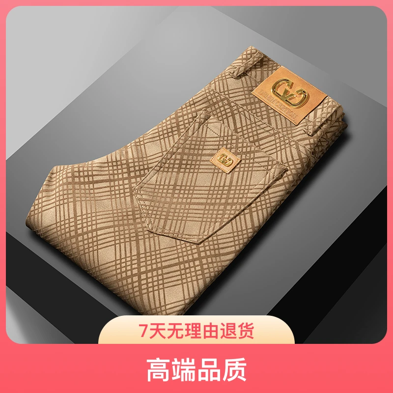 格子加厚轻奢时尚长裤直筒秋冬裤修身百搭潮流抗皱高端男士高档