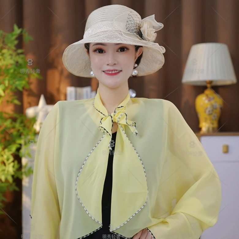 女夏季薄款雪纺衫短款上衣女骑车披肩女外搭洋气防晒披肩