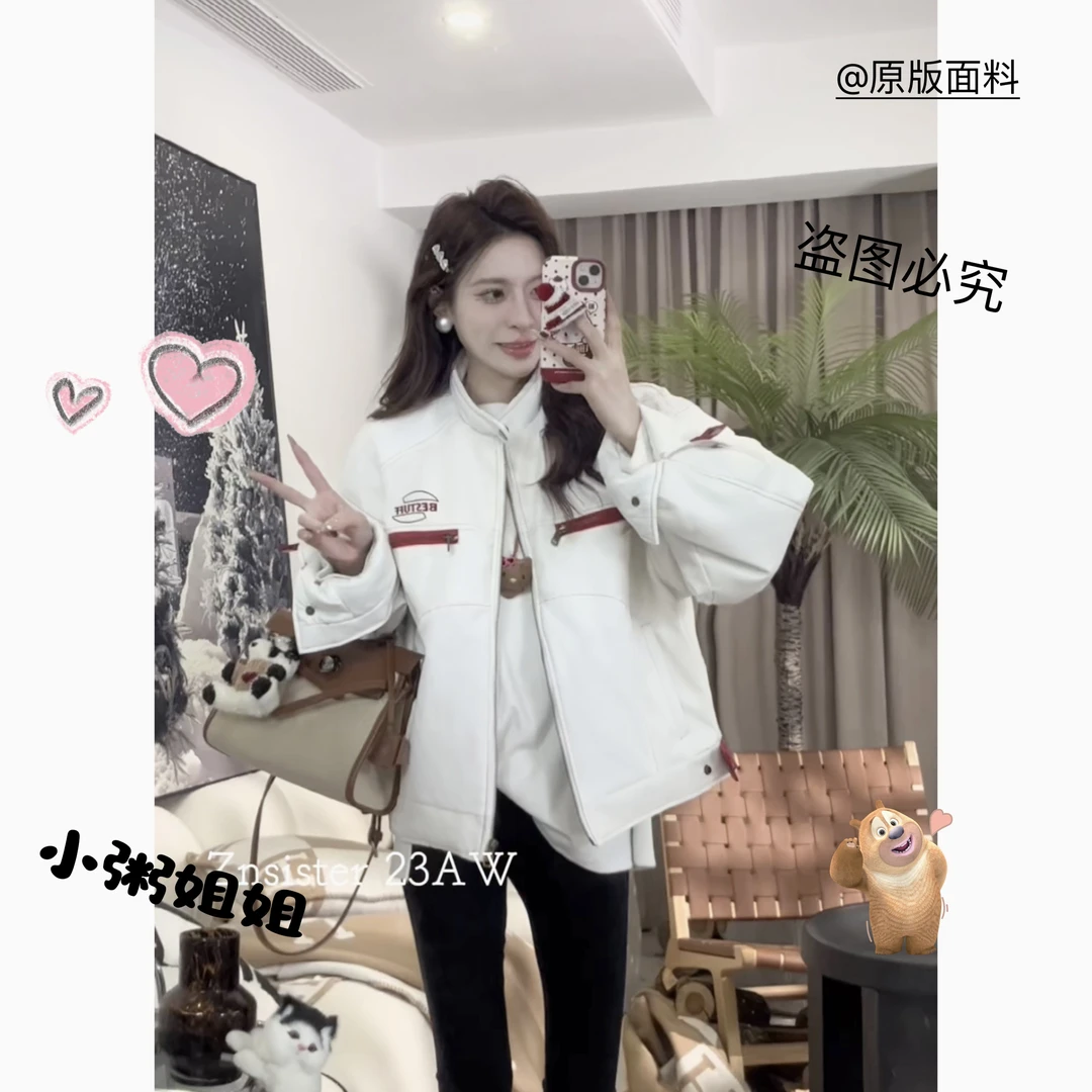 【XZ0010】美式复古2024潮牌机车立领pu短款小皮衣夹克外套女