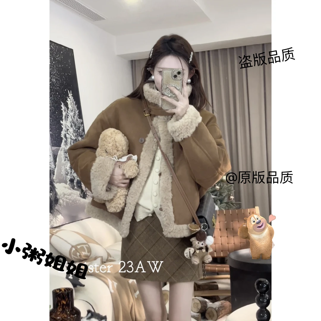 【XZ001.1】港风复古两面穿短外套女冬设计感皮毛一体加厚保暖上衣