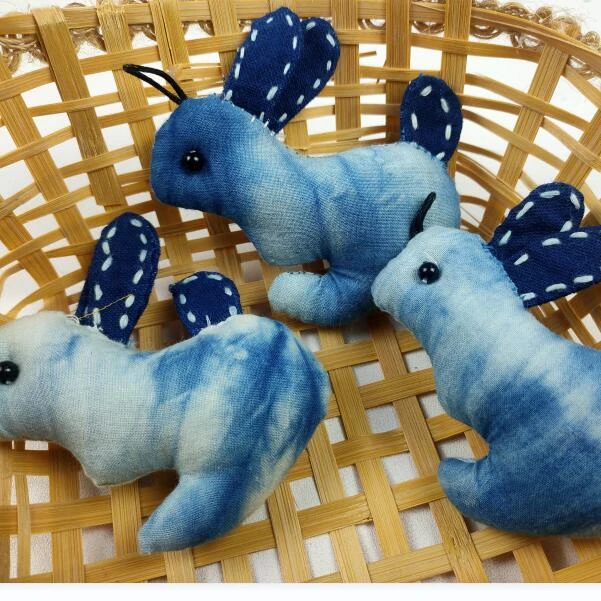 纯手工布艺玩偶蓝染创意挂件