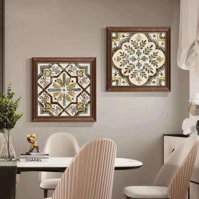 手工砂岩几何花卉法式中古新中式装饰画玄关餐厅客厅画4040*2