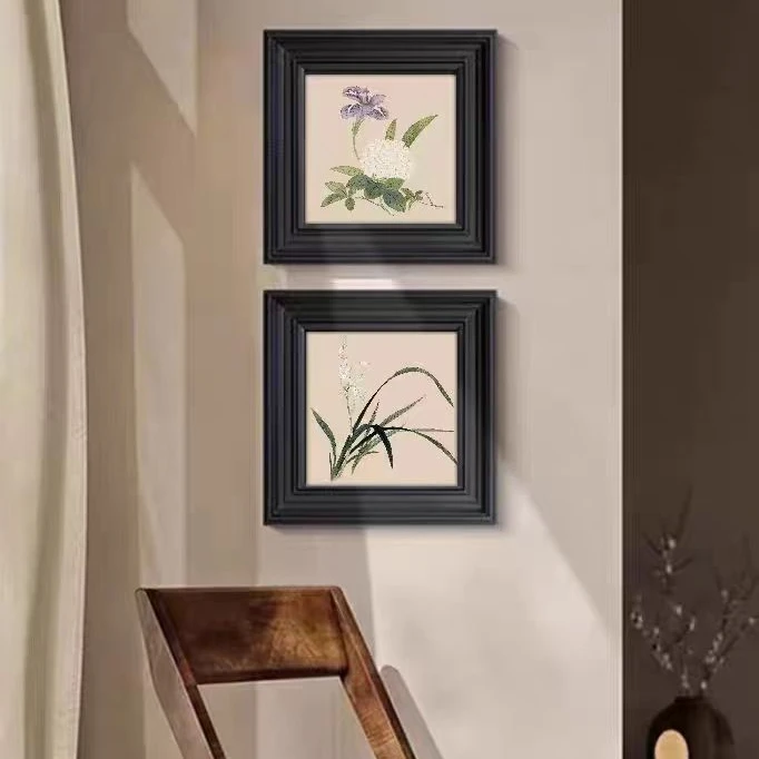 手工砂岩法式中古新中式装饰画南洋风花卉玄关餐厅客厅画4040*2