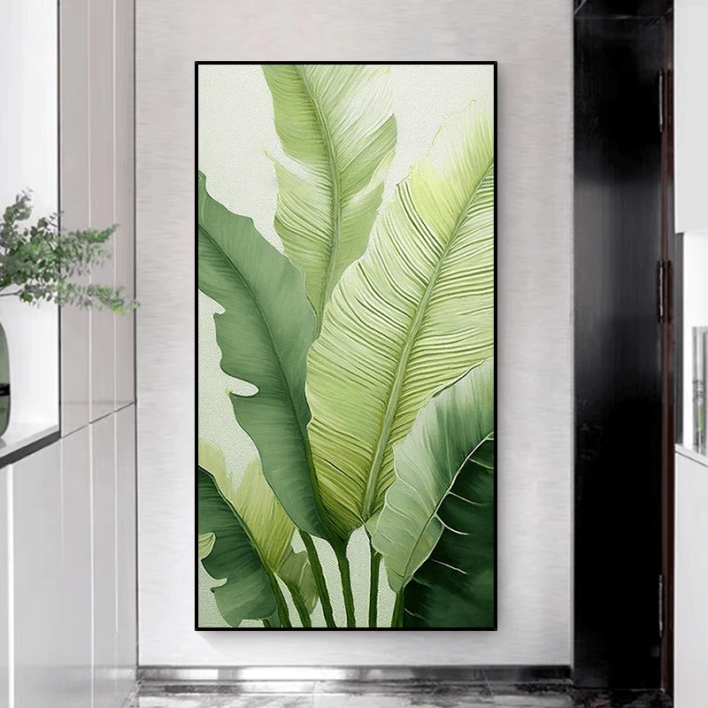 《家大业大》晶瓷玄关挂画入户客厅装饰画轻奢画芭蕉叶80160
