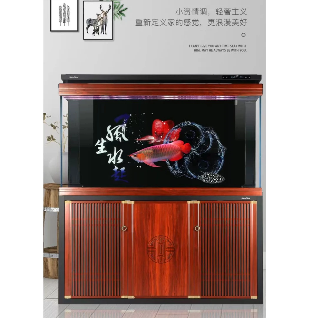 森森新鱼缸大型生态超白玻璃办公室鱼缸客厅水族箱底滤豪华办公室