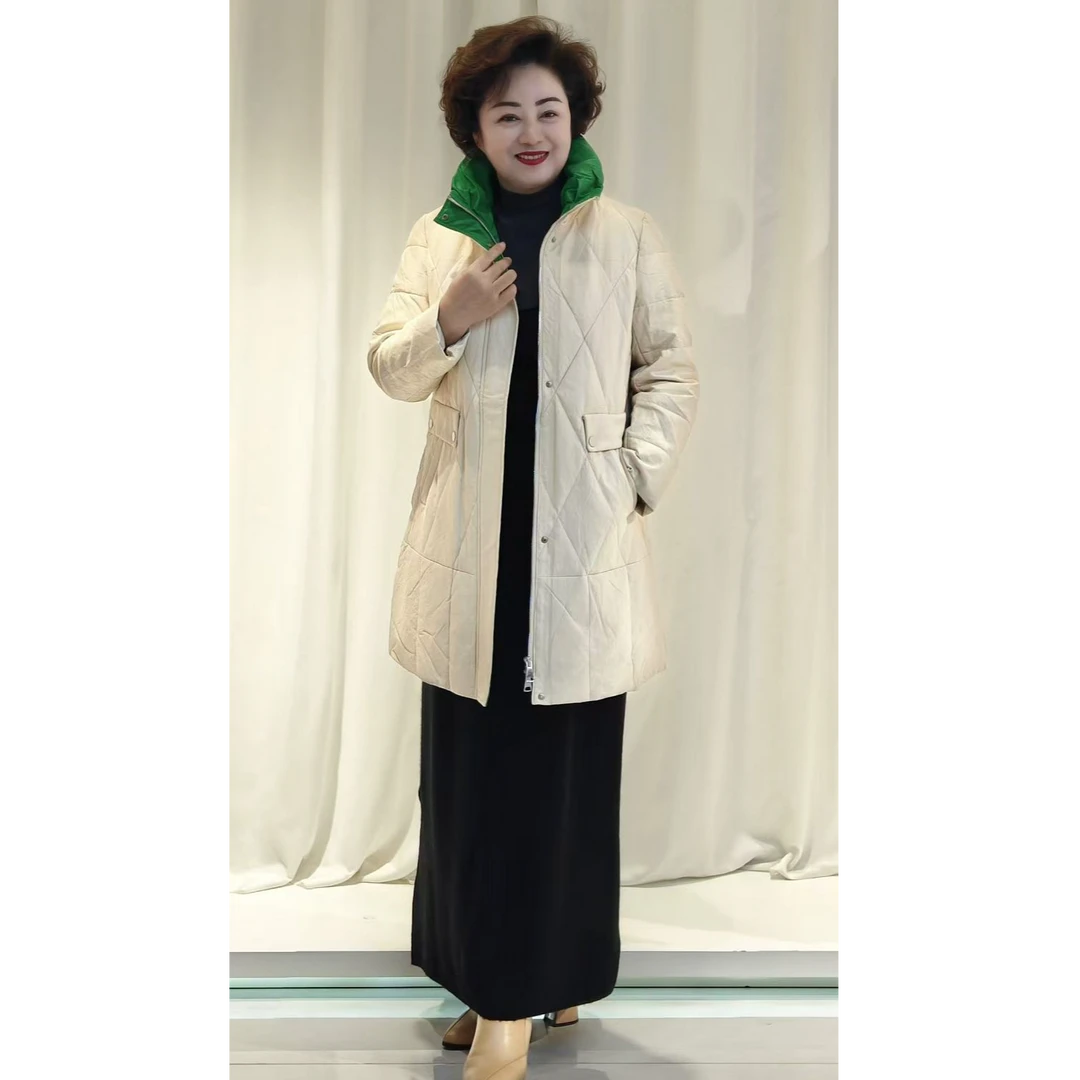 皮羽绒2024年冬季新款90%白鸭绒气质中年冬装大码时尚加厚
